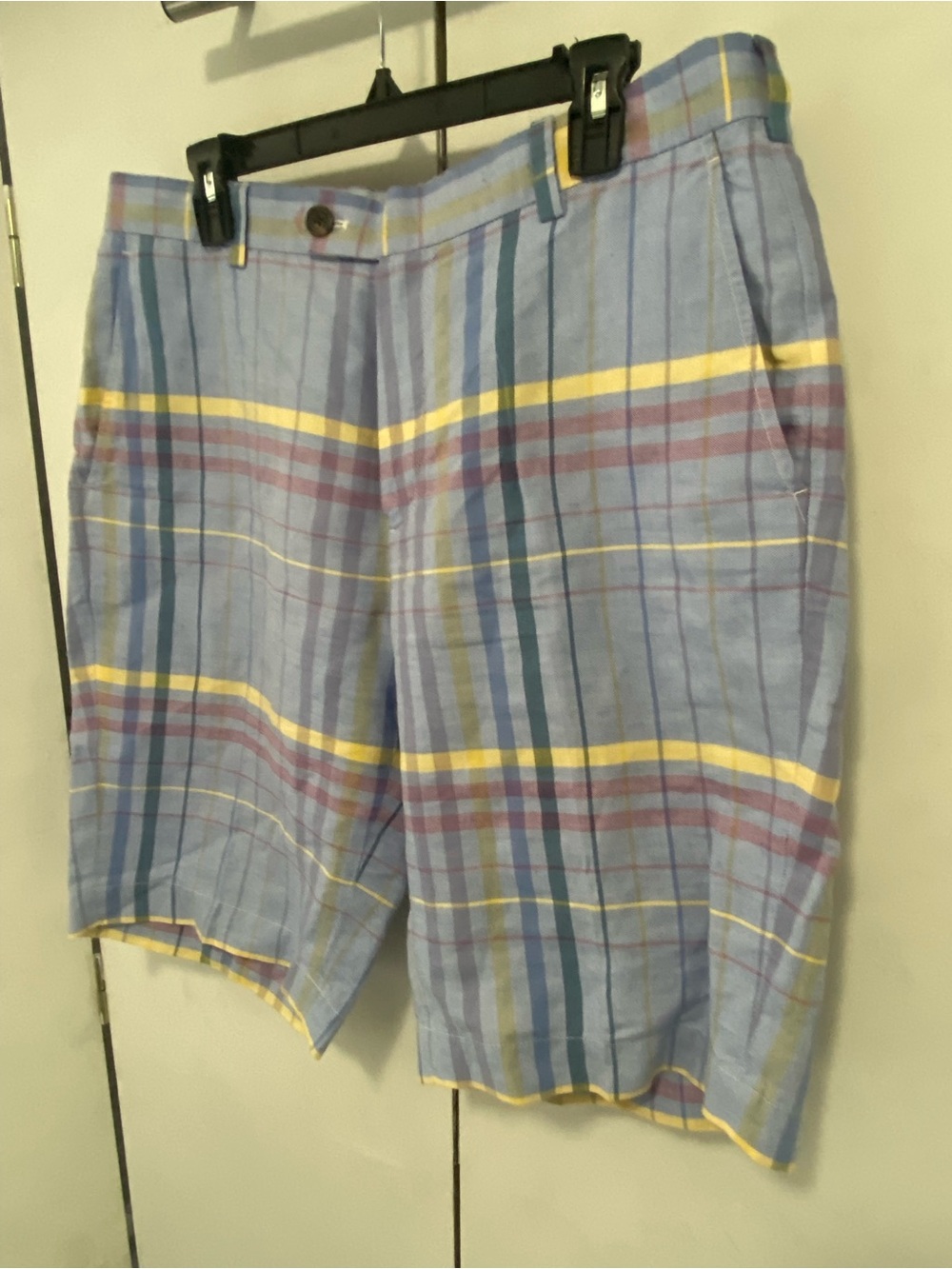 Brooks Brothers Baird McNutt Irish Linen Cotton Light Blue Plaid Shorts 36 - Picture 2 of 12